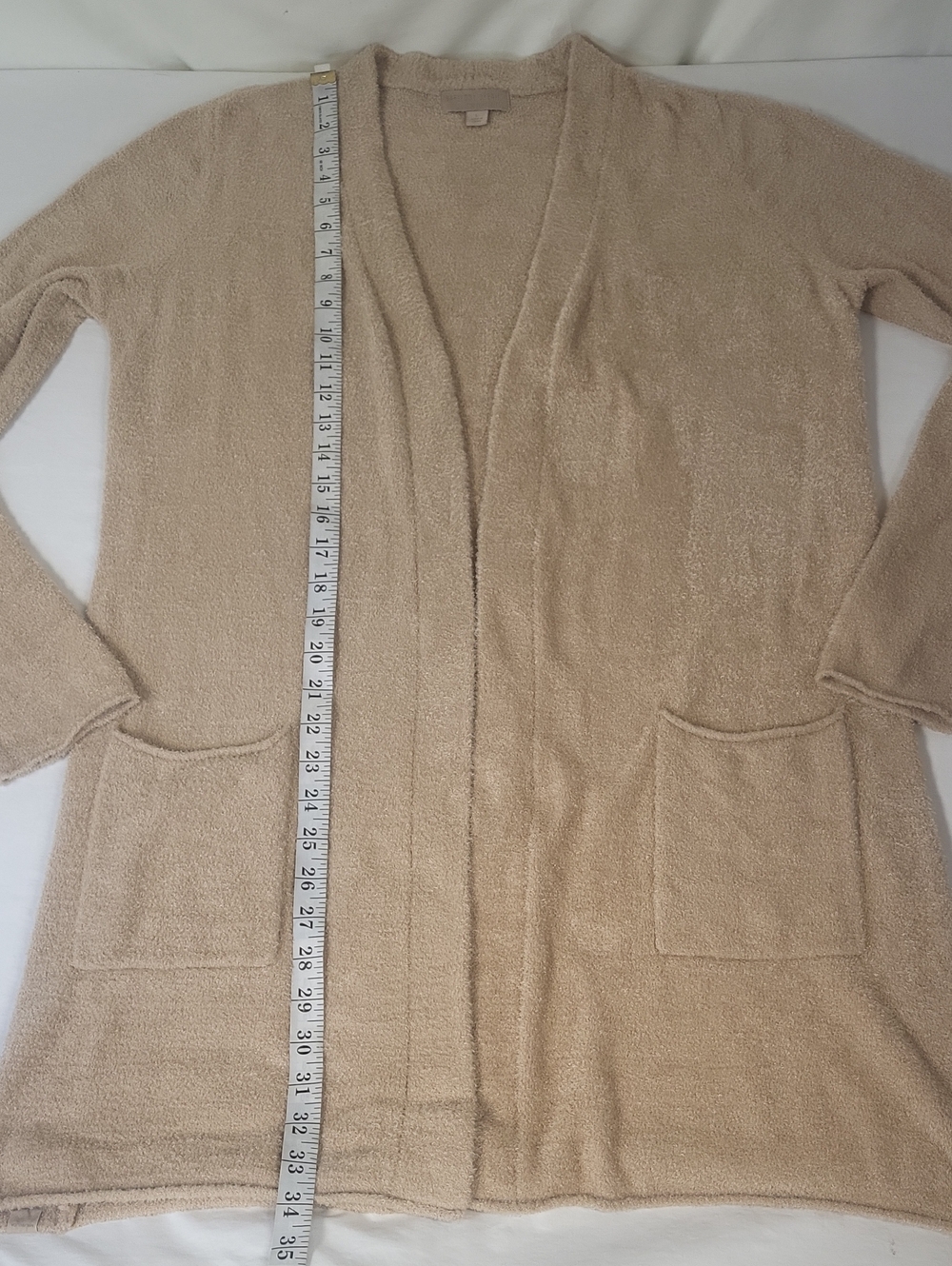 Barefoot Dreams CozyChic Lite Essential Long Pocket Cardigan in Bisque Large - Picture 10 of 15